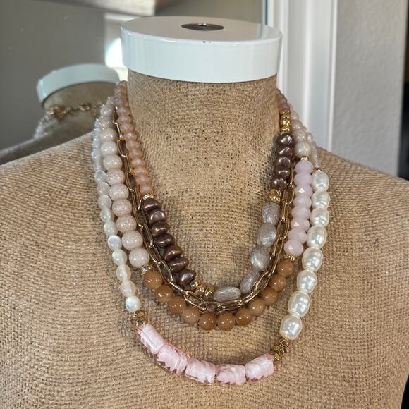 Talbots Pink Safari Statement Necklace EUC Unworn Career Wedding Guest Baby Girl - Picture 4 of 11